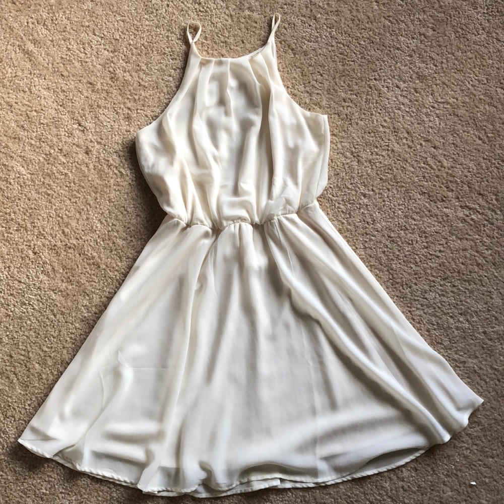 High neck dress in Cream.